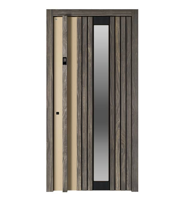 Holzhaustür Concept 1-501 mit langem Türgriff und Glasfläche.