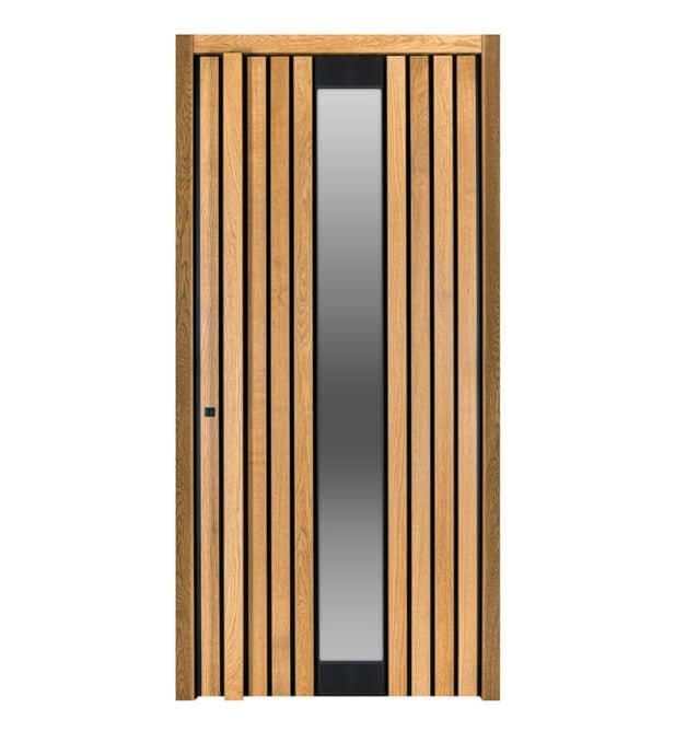 Holzhaustür Concept 1-601 mit langem Türgriff und Glasfläche.