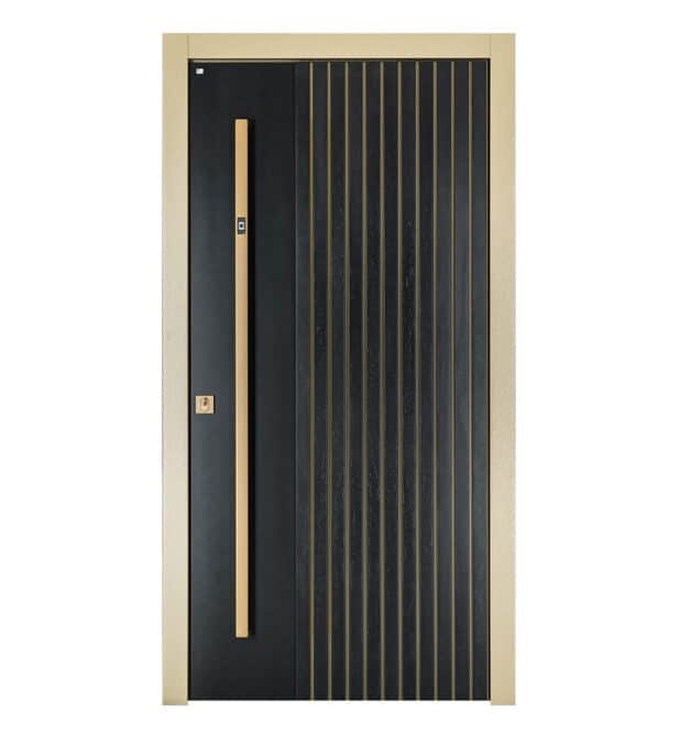 Holzhaustür mit etwas längerem Türgriff.